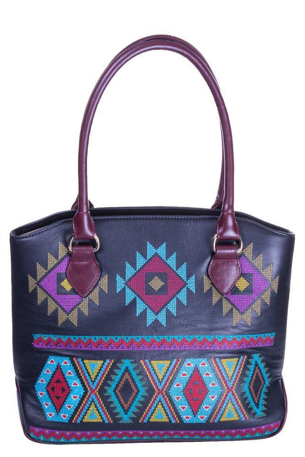 Geanta neagra de piele cu broderie  Liza Panait Liza Panait Online Boutique